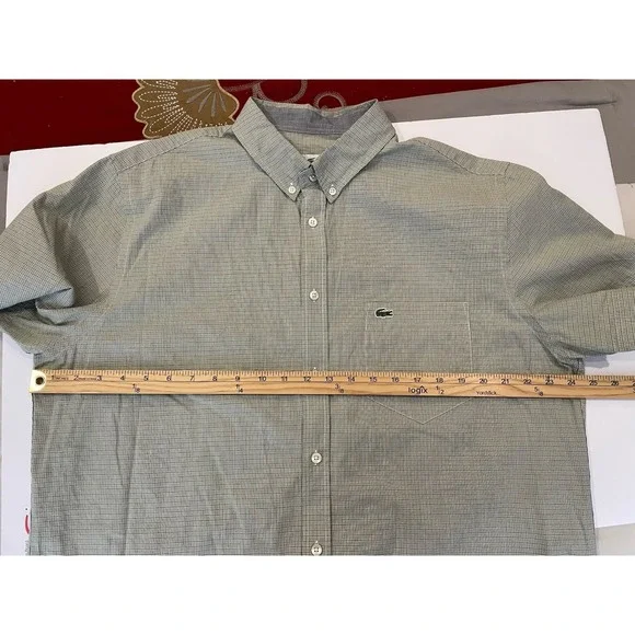 Lacoste Shirt Men's 45 XL XXL Regular Fit Short Sleeve Green Plaid Cotton Croc - Picture 6 of 7